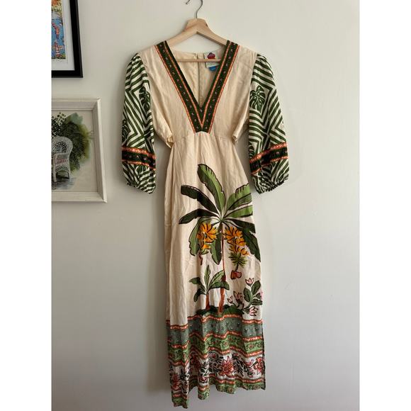 FARM RIO Palm V-Neck Long Sleeve Midi Dress Size Small - Picture 6 of 12